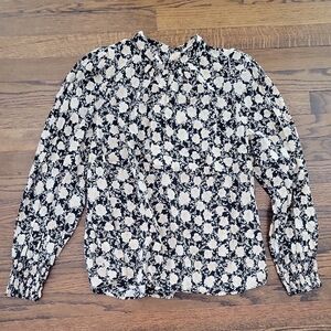 Who What Wear Black and Orange Cream Floral Blouse